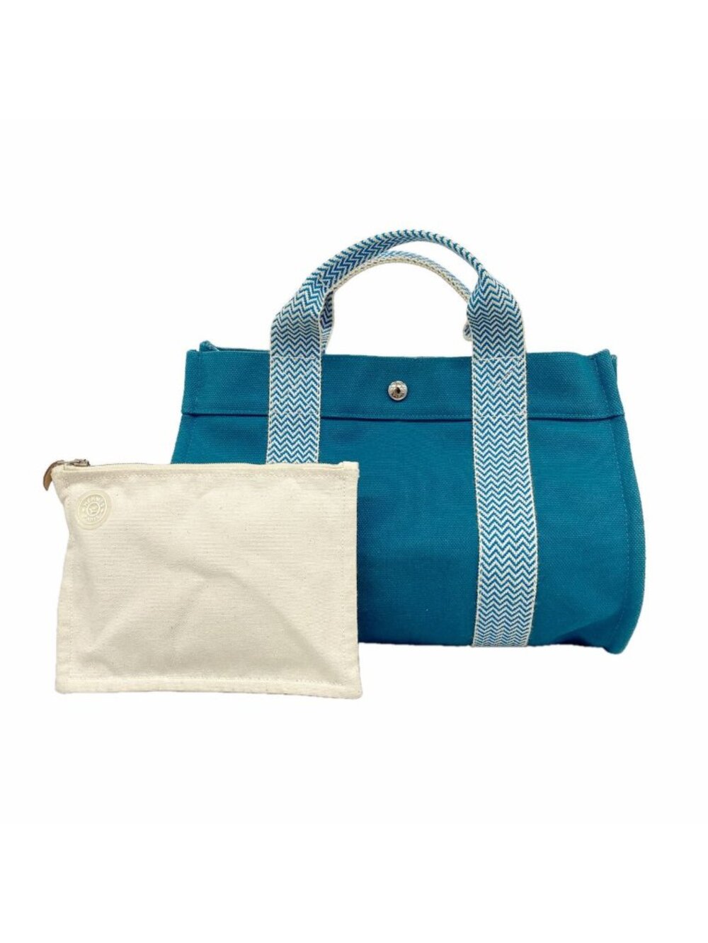 Hermes Tote Bag Cannes PM Canvas Blue Silver